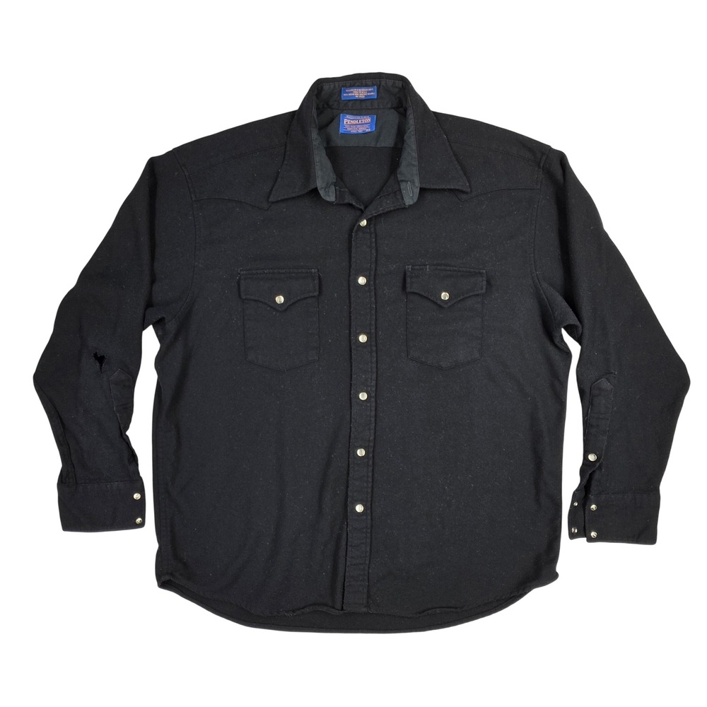 Pendleton High Grade Western Wear Wool Shirt Black Snap Front XL